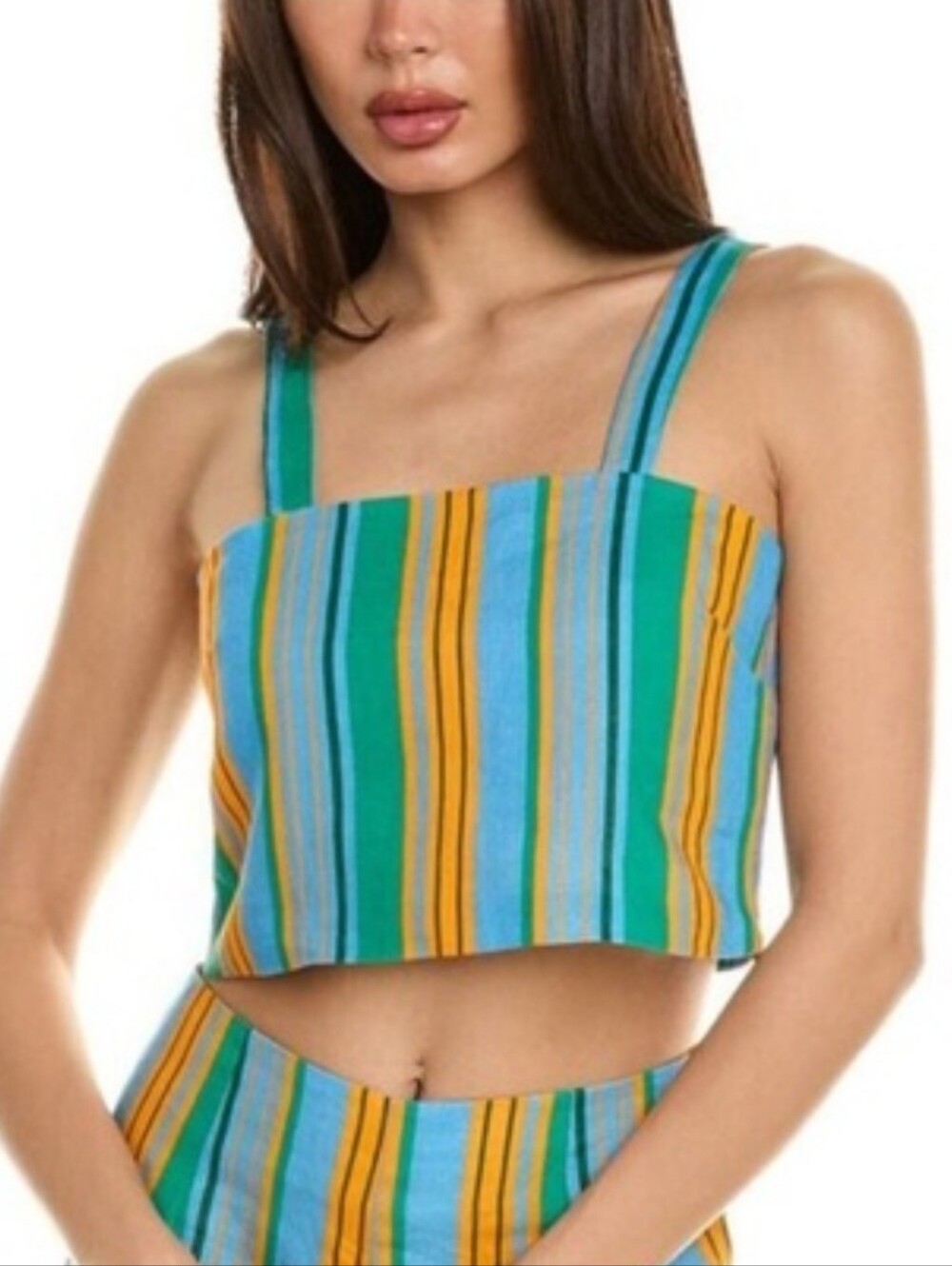 STAUD Rigina Linen Stripe Crop Top, Ibiza Stripe Size 6.